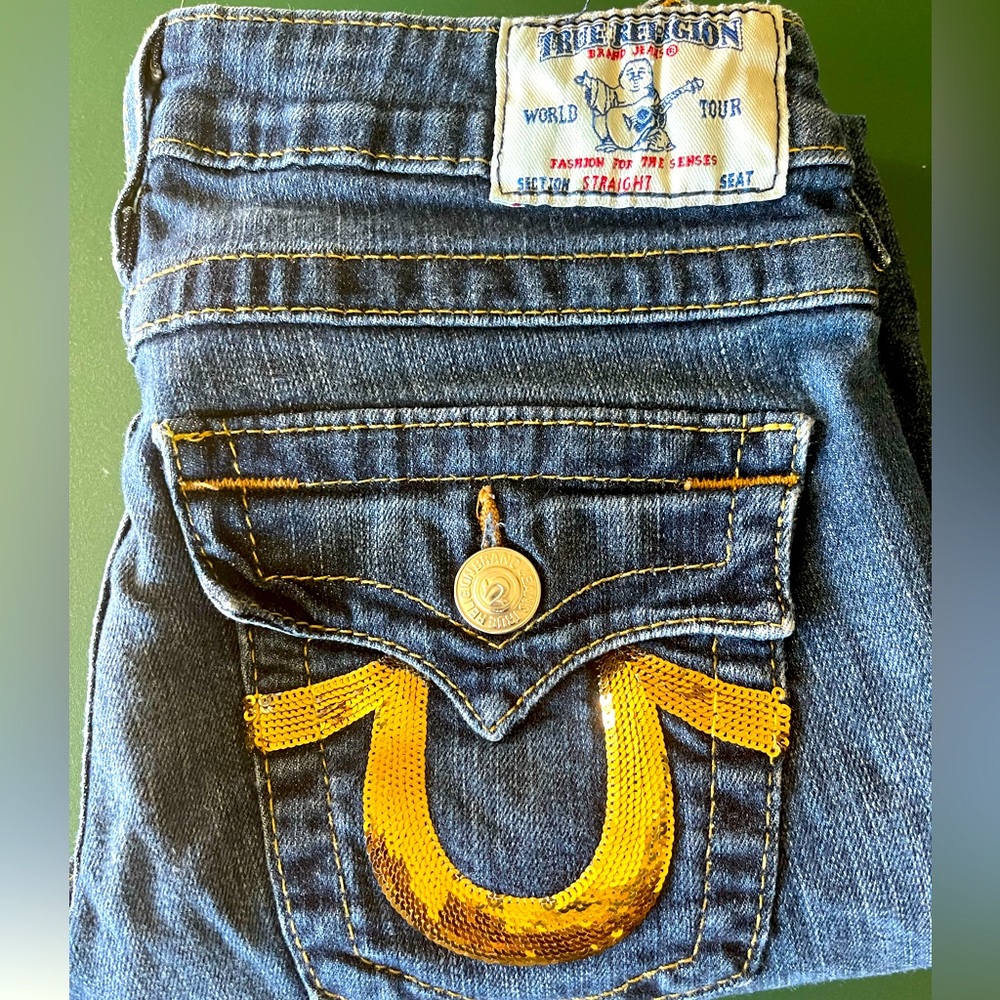 True Religion Billie jeans gold sequin pockets straight leg - size 28